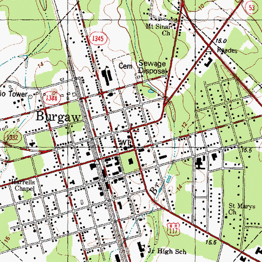 Topographic Map of Burgaw Fire Department, NC