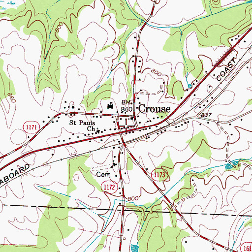 Topographic Map of Crouse Volunteer Fire Department, NC