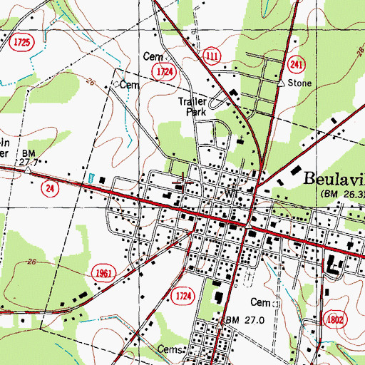 Topographic Map of Beulaville Fire Department, NC