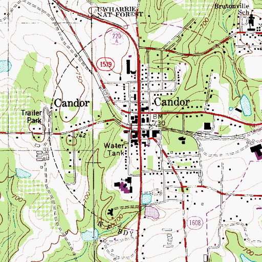 Topographic Map of Candor Volunteer Fire Department, NC
