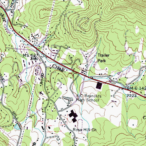 Topographic Map of Reynolds Volunteer Fire Department / Buncombe County Emergency Medical Services Station 9, NC