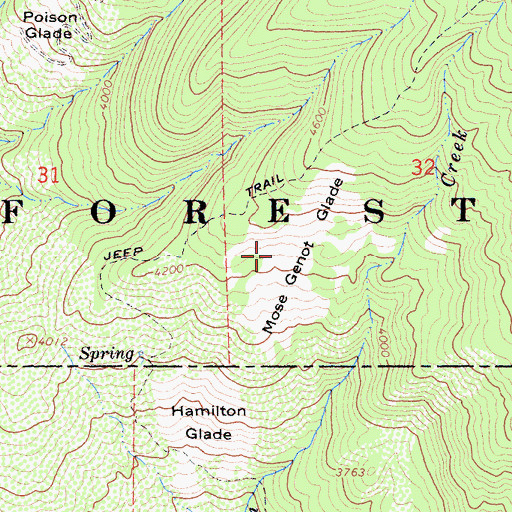 Topographic Map of Mose Genot Glade, CA