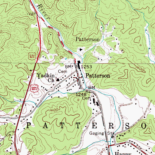 Topographic Map of Patterson Volunteer Fire Department, NC