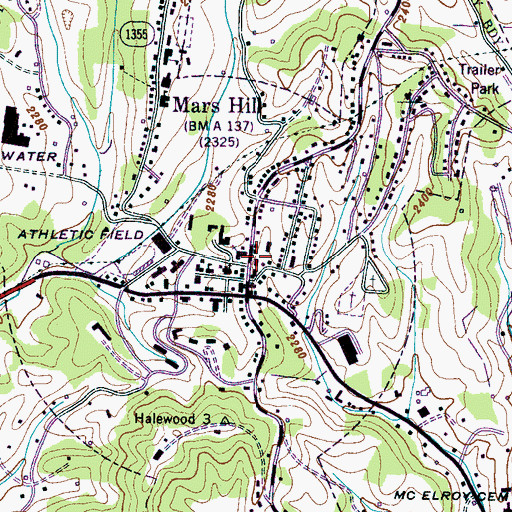 Topographic Map of Mars Hill Volunteer Fire Department, NC