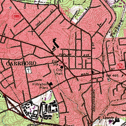 Topographic Map of Carrboro Fire-Rescue Department, NC