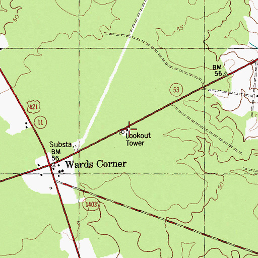 Topographic Map of North Carolina State Government Fire Tower, NC