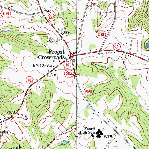 Topographic Map of Propst Crossroads Volunteer Fire Department, NC