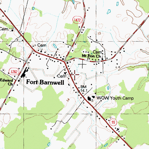 Topographic Map of Fort Barnwell Volunteer Fire Department, NC