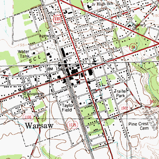Topographic Map of Warsaw Fire Department, NC