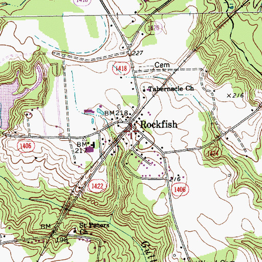 Topographic Map of Rockfish Fire Department - Station 2, NC