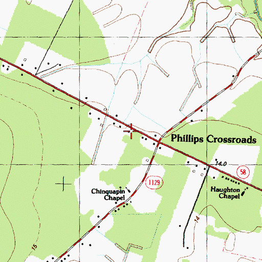 Topographic Map of Phillips Crossroads Fire and Emergency Medical Services, NC