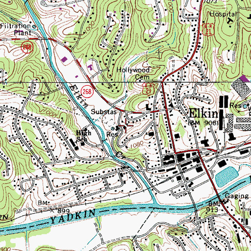 Topographic Map of Elkin Fire Department, NC