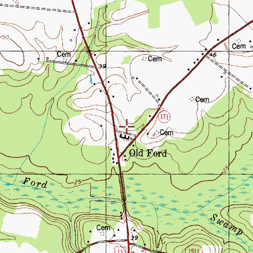 Topographic Map of Old Ford Volunteer Fire Department, NC