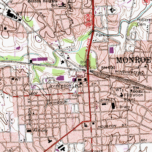 Topographic Map of Monroe Fire Department Station 1, NC