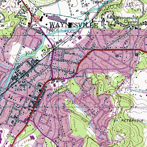Topographic Map of Waynesville Fire Department Station 1 Headquarters, NC