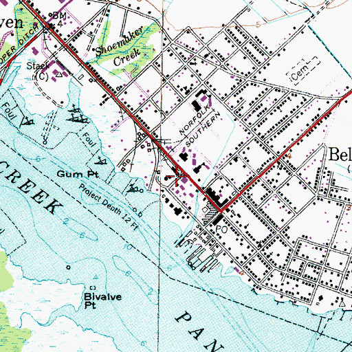 Topographic Map of Belhaven Fire and Rescue, NC