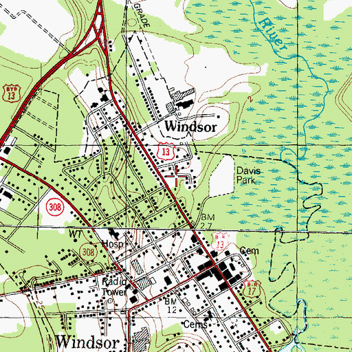 Topographic Map of Windsor Fire Department, NC