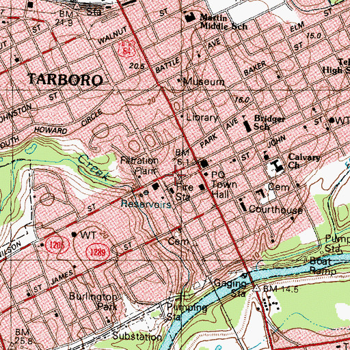 Topographic Map of Tarboro Fire Department Station 1, NC