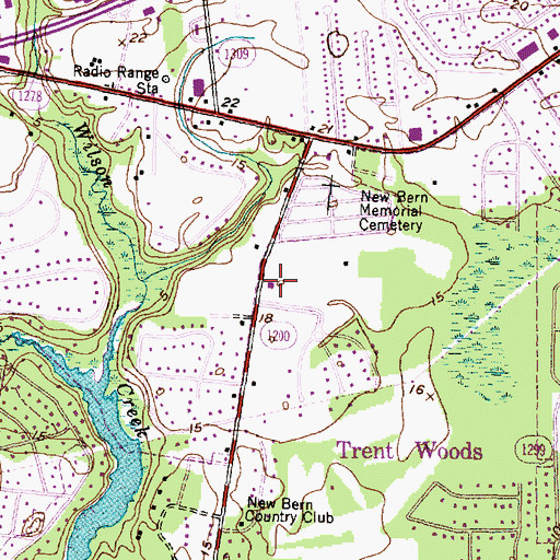 Topographic Map of West of New Bern Volunteer Fire Department Station 1, NC