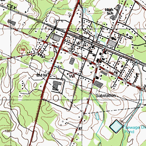 Topographic Map of Clarkton Fire Department, NC