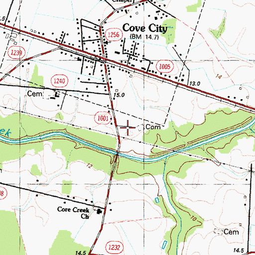 Topographic Map of Cove City Fire Department, NC
