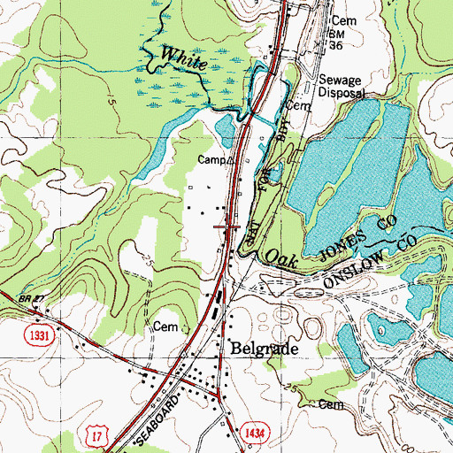 Topographic Map of Belgrade Volunteer Fire Department, NC