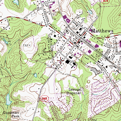 Topographic Map of Matthews Volunteer Fire Department, NC