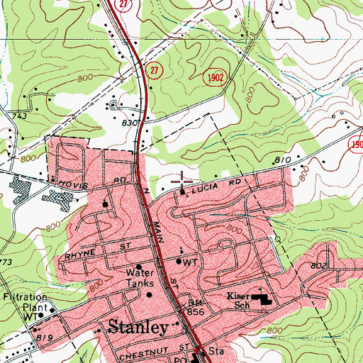Topographic Map of Stanley Volunteer Fire Department, NC