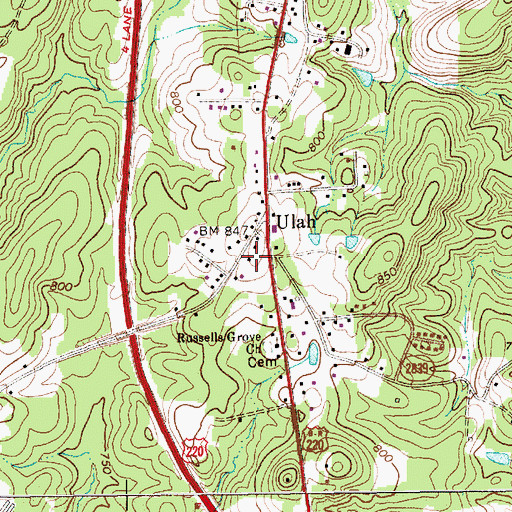 Topographic Map of Ulah Volunteer Fire Protection Station 11, NC