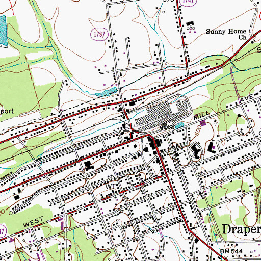 Topographic Map of Draper Volunteer Fire Department, NC