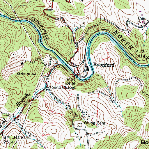 Topographic Map of South Toe Volunteer Fire and Rescue Station 2, NC