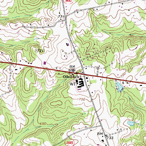Topographic Map of Odell Volunteer Fire and Rescue, NC