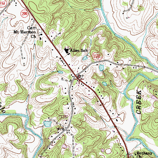 Topographic Map of Allen Volunteer Fire Department, NC