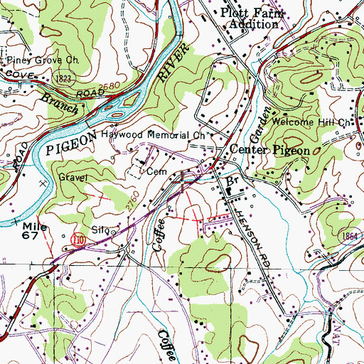 Topographic Map of Center Pigeon Fire Department, NC