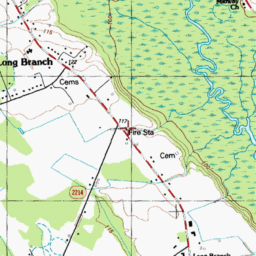 Topographic Map of Britts Township Volunteer Fire Department, NC
