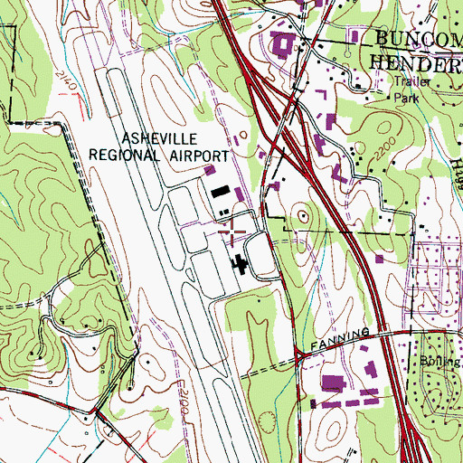 Topographic Map of Asheville Regional Airport Department of Public Safety Rescue Fire Stations, NC
