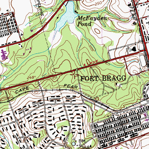 Topographic Map of Fort Bragg Fire and Emergency Services Station 3, NC