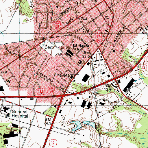 Topographic Map of Williamston Fire Department, NC