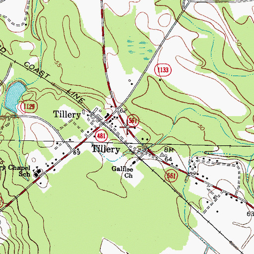 Topographic Map of Tillery Volunteer Fire Department, NC