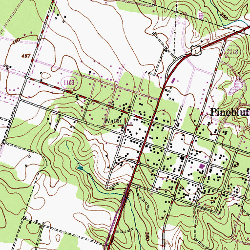 Topographic Map of Pinebluff Fire Department, NC