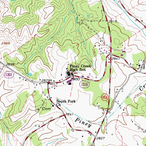 Topographic Map of Piney Creek Volunteer Fire Department, NC