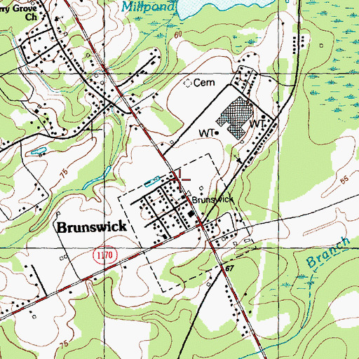 Topographic Map of Brunswick Volunteer Fire Department, NC