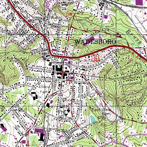 Topographic Map of Wadesboro Fire Department, NC