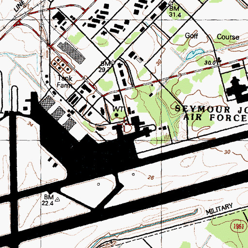 Topographic Map of Seymour Johnson Air Force Base Fire Department, NC
