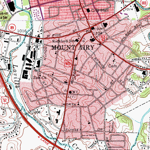 Topographic Map of Mount Airy Fire Department Station 1 Headquarters, NC