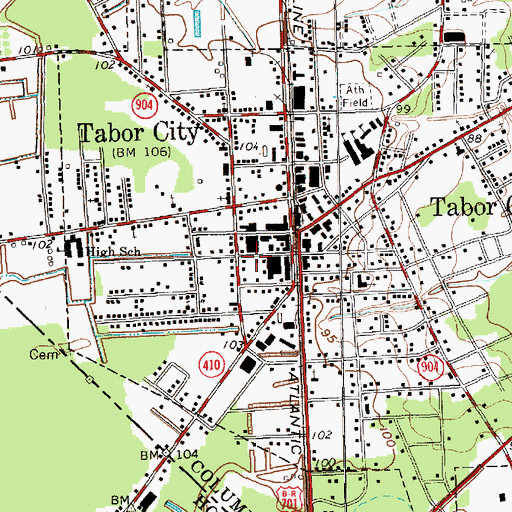 Topographic Map of Tabor City Fire Department, NC