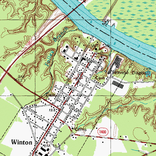 Topographic Map of Winton Volunteer Fire Department, NC