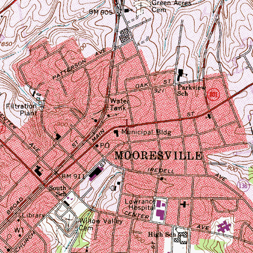 Topographic Map of Mooresville Fire Department Station 1 Headquarters, NC