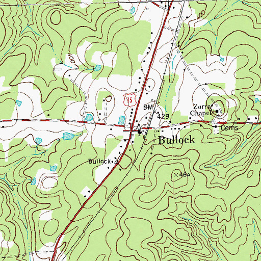 Topographic Map of Bullock Volunteer Fire Department, NC