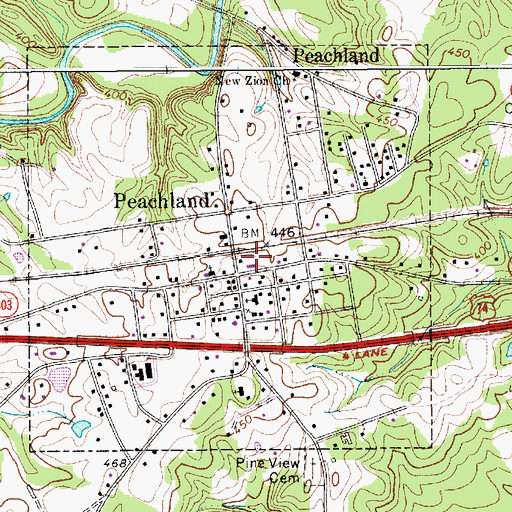 Topographic Map of Peachland Fire District of Anson County, NC